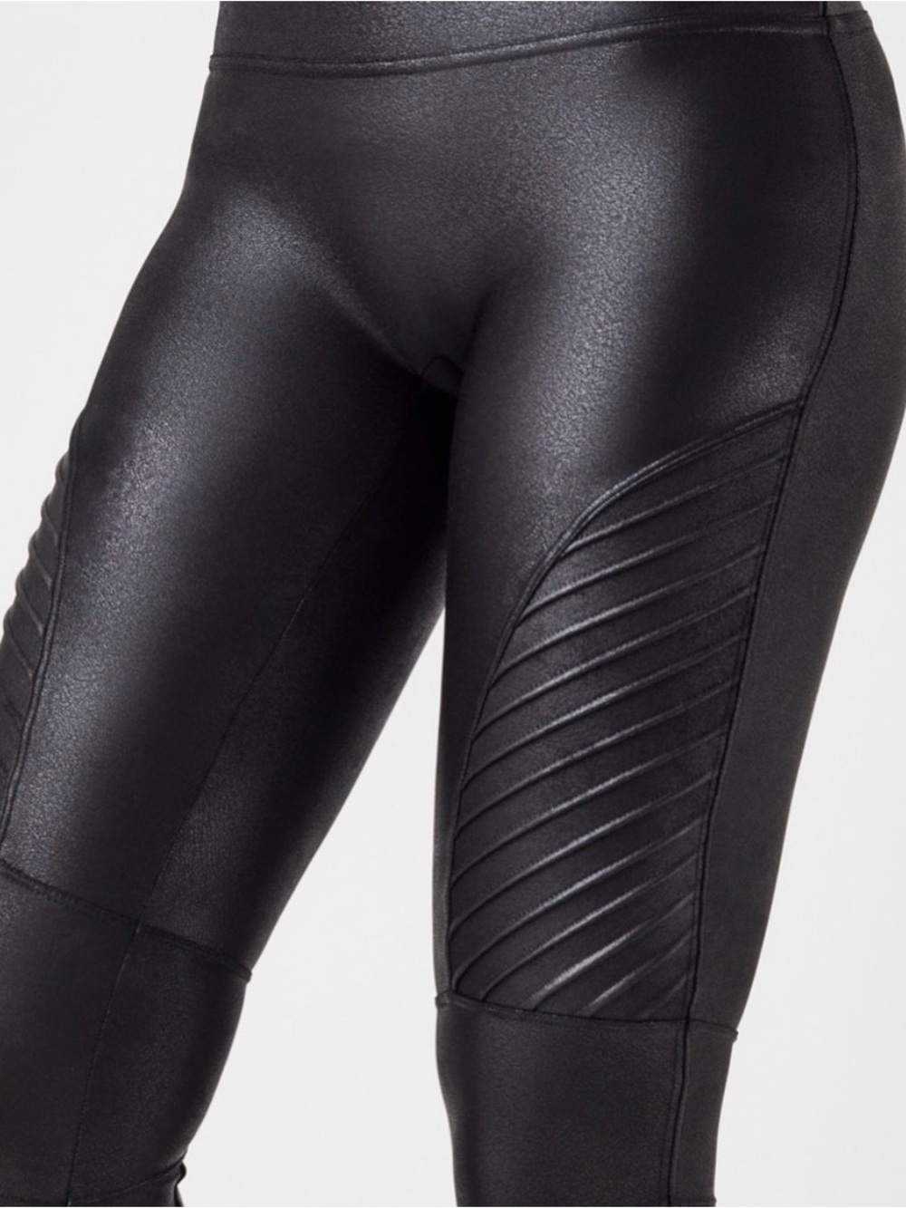Spanx Faux Leather Moto Stitching Leggings XL Black High Rise Shaping Panels